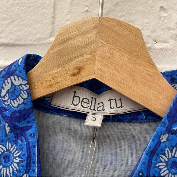 Bella Tu || Lara Block Print Shirtdress Dress Blue Floral Small NWT - Picture 3 of 8
